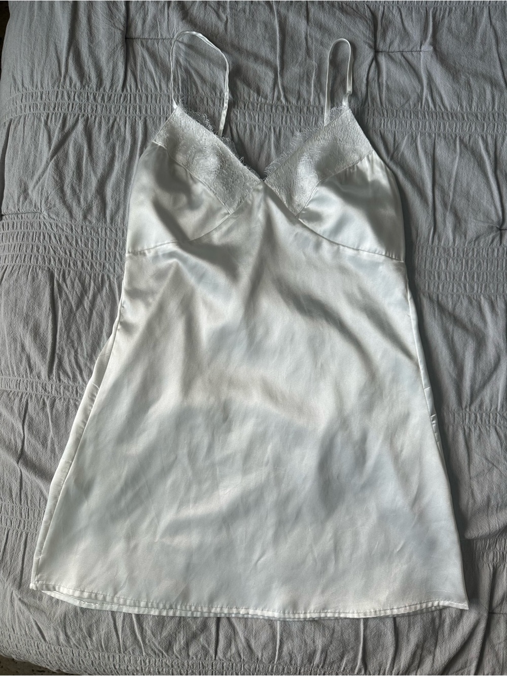 Silk Lace Trim Chemise Slip - White